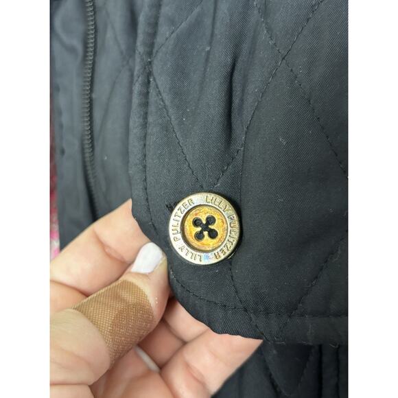 Lilly Pulitzer Reversible Floral Print Black Quilted Puffer Vest Size Medium - Picture 3 of 7